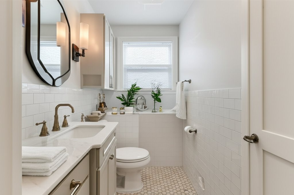 Featured image for Transform Cramped Powder Rooms Into Calm Retreats