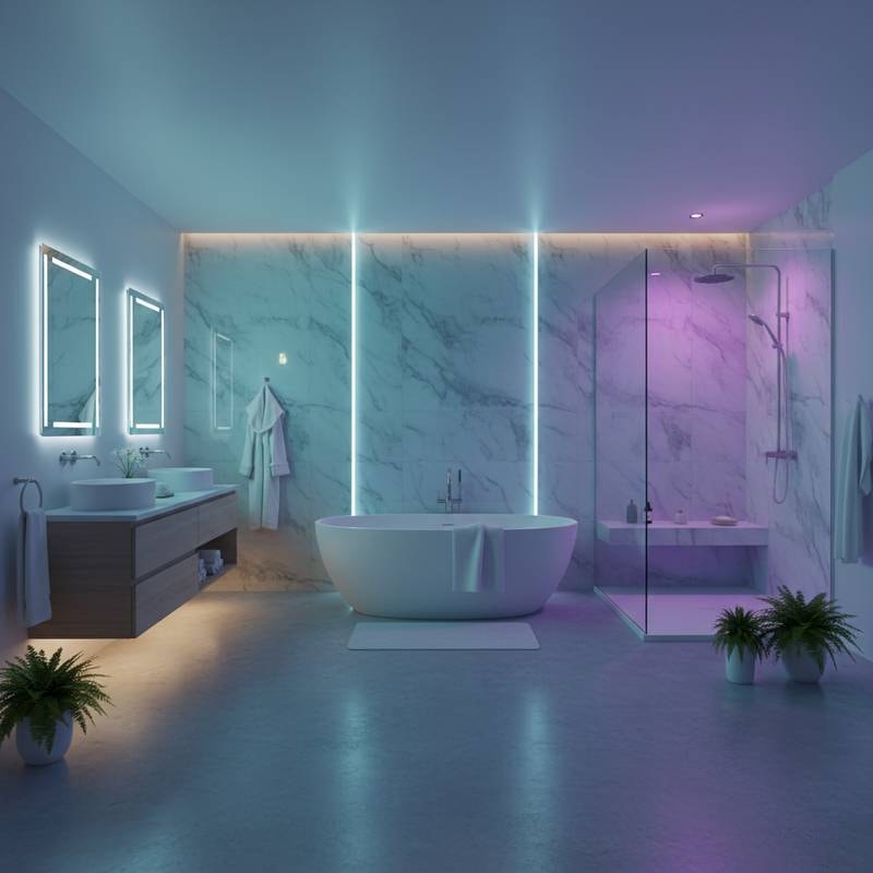 Featured image for Chromotherapy Lighting Turns Bathrooms Into Wellness Retreats